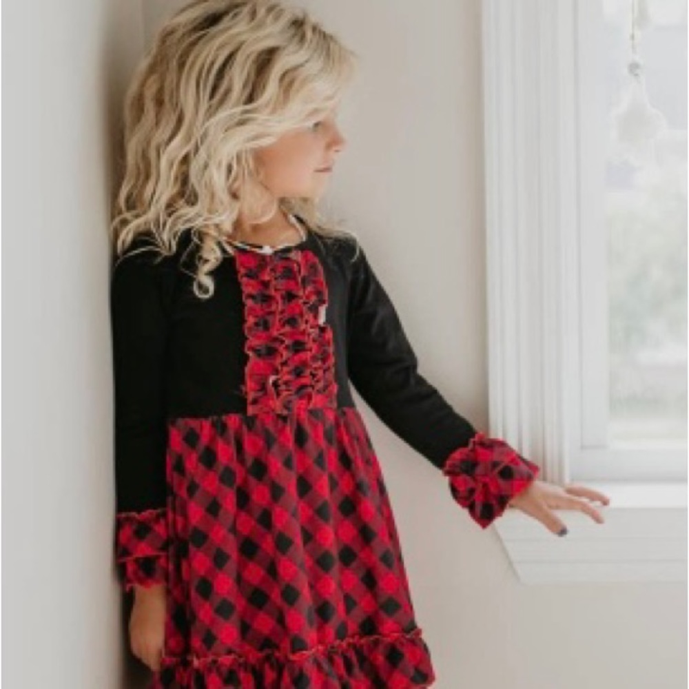 Girl’s Red & Black Plaid Buffalo Christmas Dress